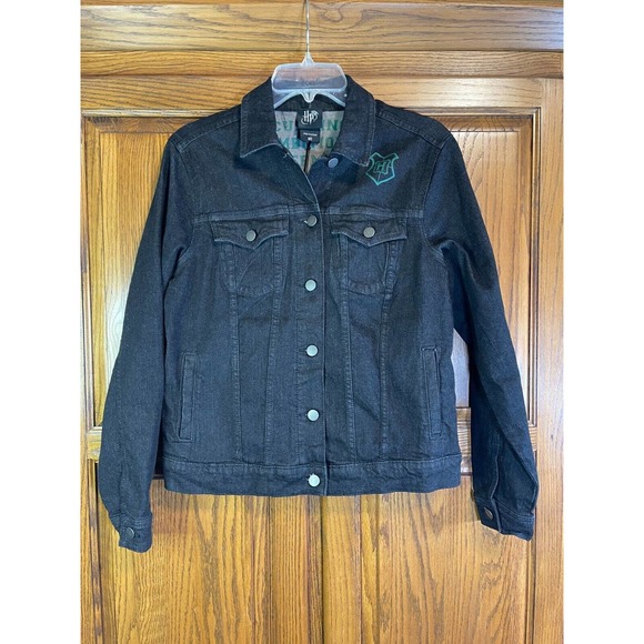 Harry Potter Slytherin Sz M Denim Jean Jacket Dark Gray/Black Hot Topic NEW - Picture 3 of 15
